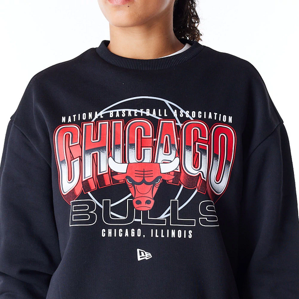 New Era NBA Tech Fleece Crew Neck Chicago Bulls Black/Red - Soulsideshop