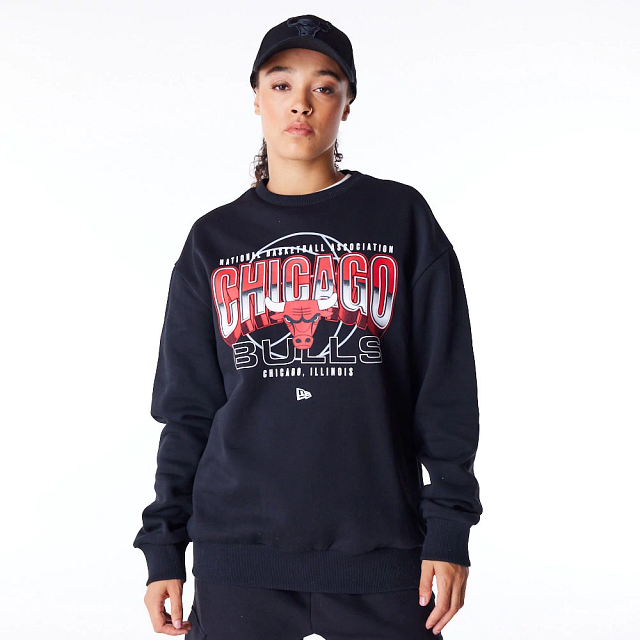 New Era NBA Tech Fleece Crew Neck Chicago Bulls Black/Red - Soulsideshop