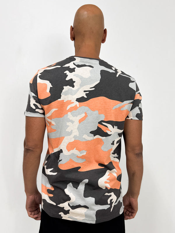 Alpha Industries Basic T-Shirt Camo organge grey - Soulsideshop