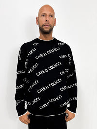Carlo Colucci Strick All Over Logo Pullover Black - Soulsideshop