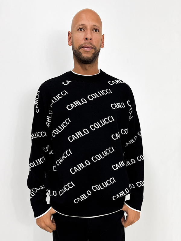 Carlo Colucci Strick All Over Logo Pullover Black - Soulsideshop