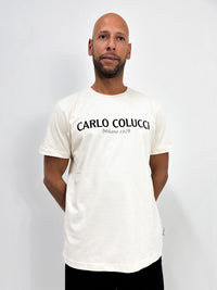 Carlo Colucci Basic T-Shirt mit Logoprint Beige - Soulsideshop