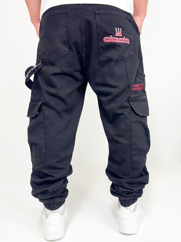 Dada Supreme Cuffed Worker Cargo Baggy Jeans Black - Soulsideshop