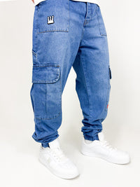DADA Supreme Cuffed Worker Cargo Baggy Jeans Blue - Soulsideshop
