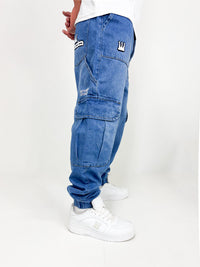 DADA Supreme Cuffed Worker Cargo Baggy Jeans Blue - Soulsideshop