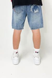 Dada Supreme Coin Crown Jeans Shorts Washed Blue - Soulsideshop