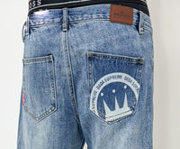 Dada Supreme Coin Crown Jeans Shorts Washed Blue - Soulsideshop