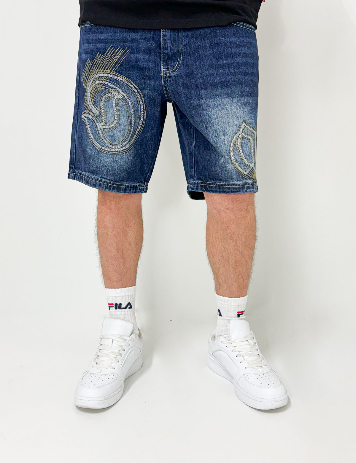 Dada Supreme Goth Logo Embroiderry Jeans Shorts Intense Blue Wash - Soulsideshop