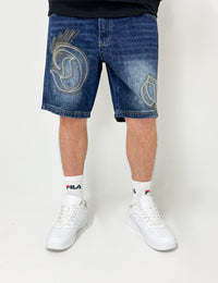 Dada Supreme Goth Logo Embroiderry Jeans Shorts Intense Blue Wash - Soulsideshop