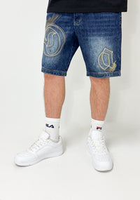 Dada Supreme Goth Logo Embroiderry Jeans Shorts Intense Blue Wash - Soulsideshop