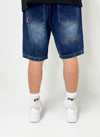 Dada Supreme Goth Logo Embroiderry Jeans Shorts Intense Blue Wash - Soulsideshop