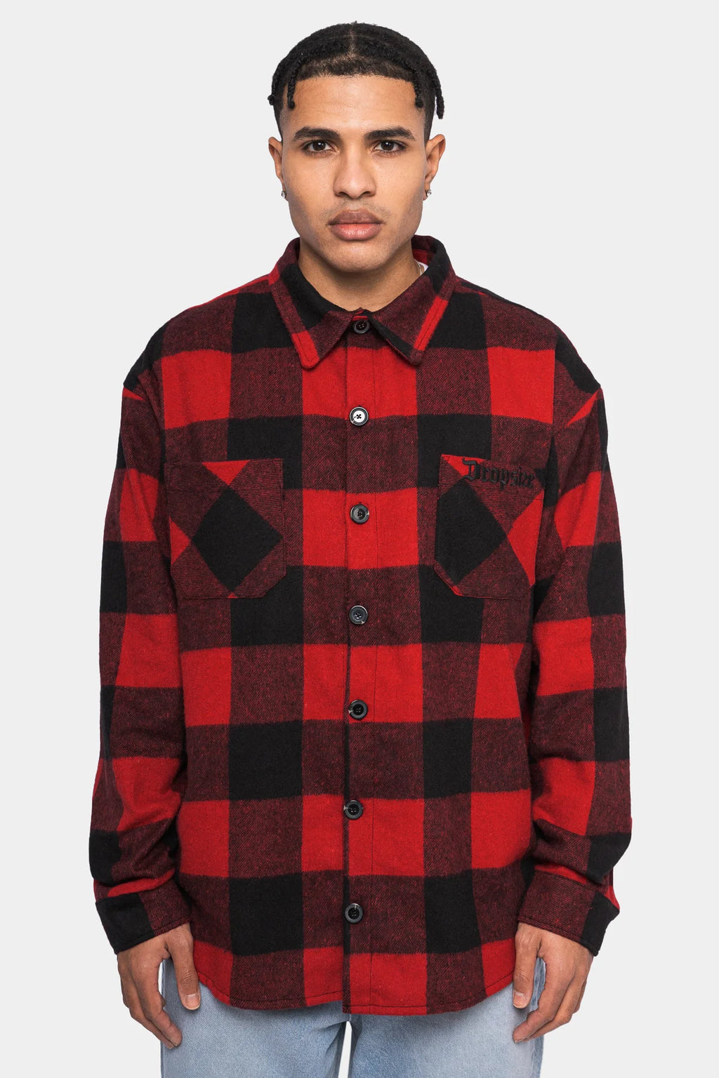 Dropsize Heavy Flannel Shirt  Black/Red