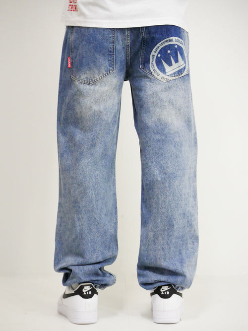 Dada Supreme Coin Crown Loose Fit Jeans Washed Blue - Soulsideshop