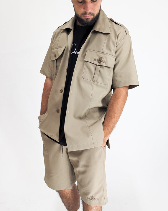 Massari Mandela Suit Short Sleeve Shirt Beige