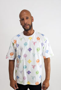 Carlo Colucci T-Shirt All Over Logo White Multicolor