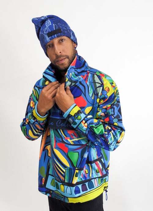 Carlo Colucci Galley Art Story Oversized Half Zip Jacket Navy