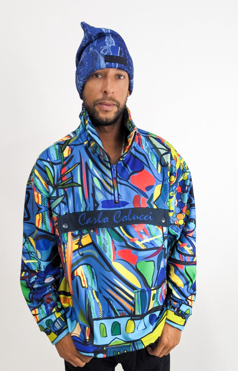 Carlo Colucci Galley Art Story Oversized Half Zip Jacket Navy