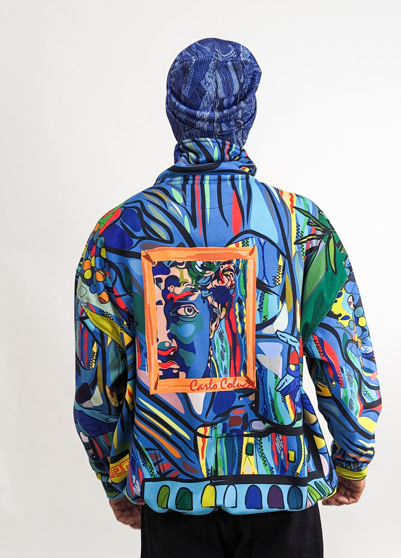 Carlo Colucci Galley Art Story Oversized Half Zip Jacket Navy