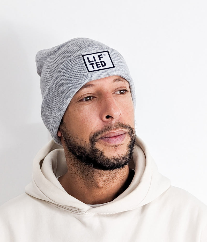 Lifted Basic Knit Beanie Grey-White Logo