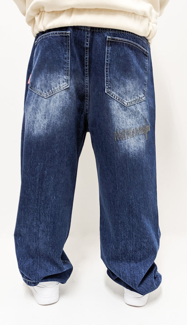 Dada Supreme Goth Letters Baggy Jeans Blue