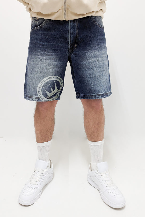 Dada Supreme Double Crown Coin Loose Fit Jeans Shorts Intense Blue Wash - Soulsideshop