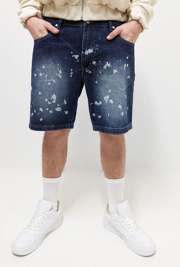 Dada Supreme Splatter Loose Fit Jeans Shorts in Intense Blue Wash - Soulsideshop