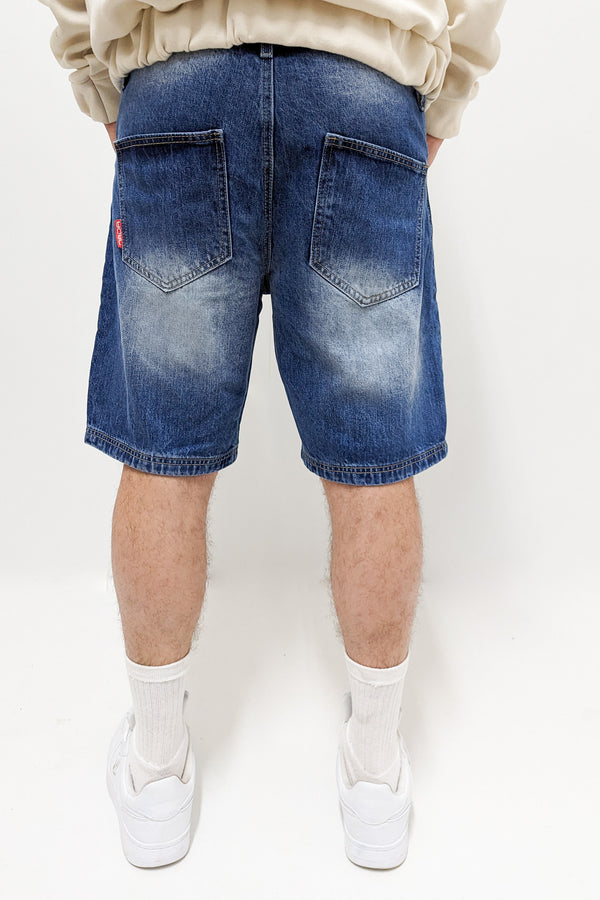 Dada Supreme Front Logo Loose Fit Jeans Shorts Destroyed Intense Blue Wash - Soulsideshop