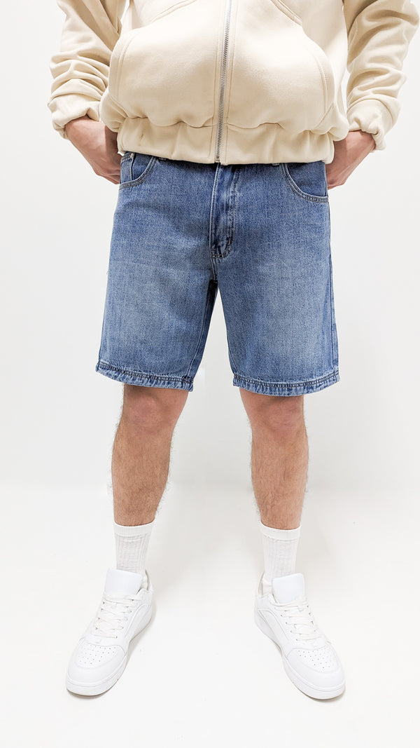 Dada Supreme Coin Crown Loose Fit Jeans Shorts Mid Blue Washed - Soulsideshop