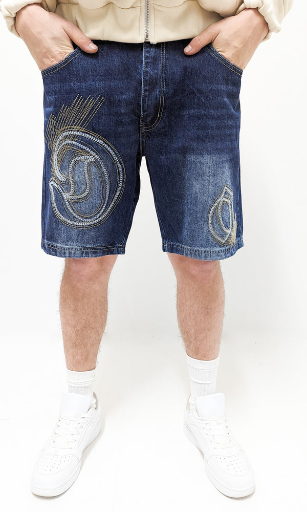 Dada Supreme Goth Logo Embroiderry Baggy Fit Jeans Shorts Intense Blue Wash - Soulsideshop