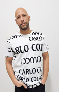 Carlo Colucci Allover Print T-Shirt White - Soulsideshop