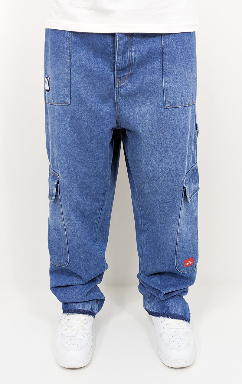 DADA Supreme Worker Open Leg Cargo Baggy Jeans Blue - Soulsideshop