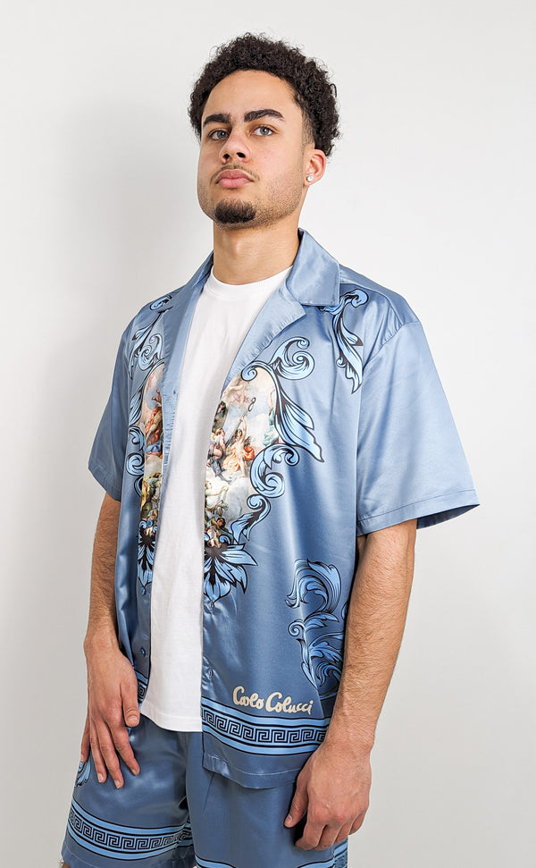 Carlo Colucci Satin Optik Shirt Blue - Soulsideshop