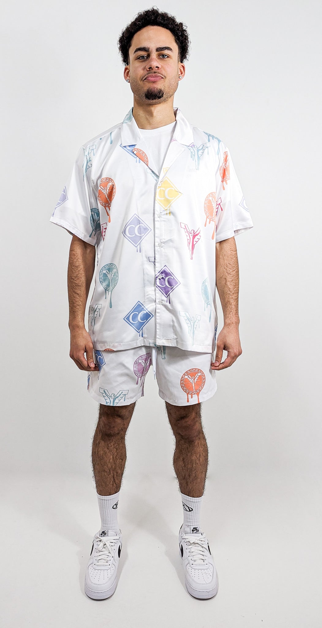 Carlo Colucci Logo Print Swim Shorts White - Soulsideshop
