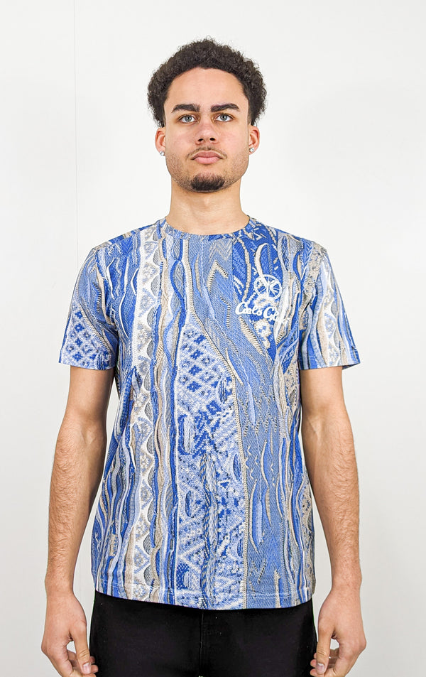 Carlo Colucci Allover Print T-Shirt Light Blue - Soulsideshop