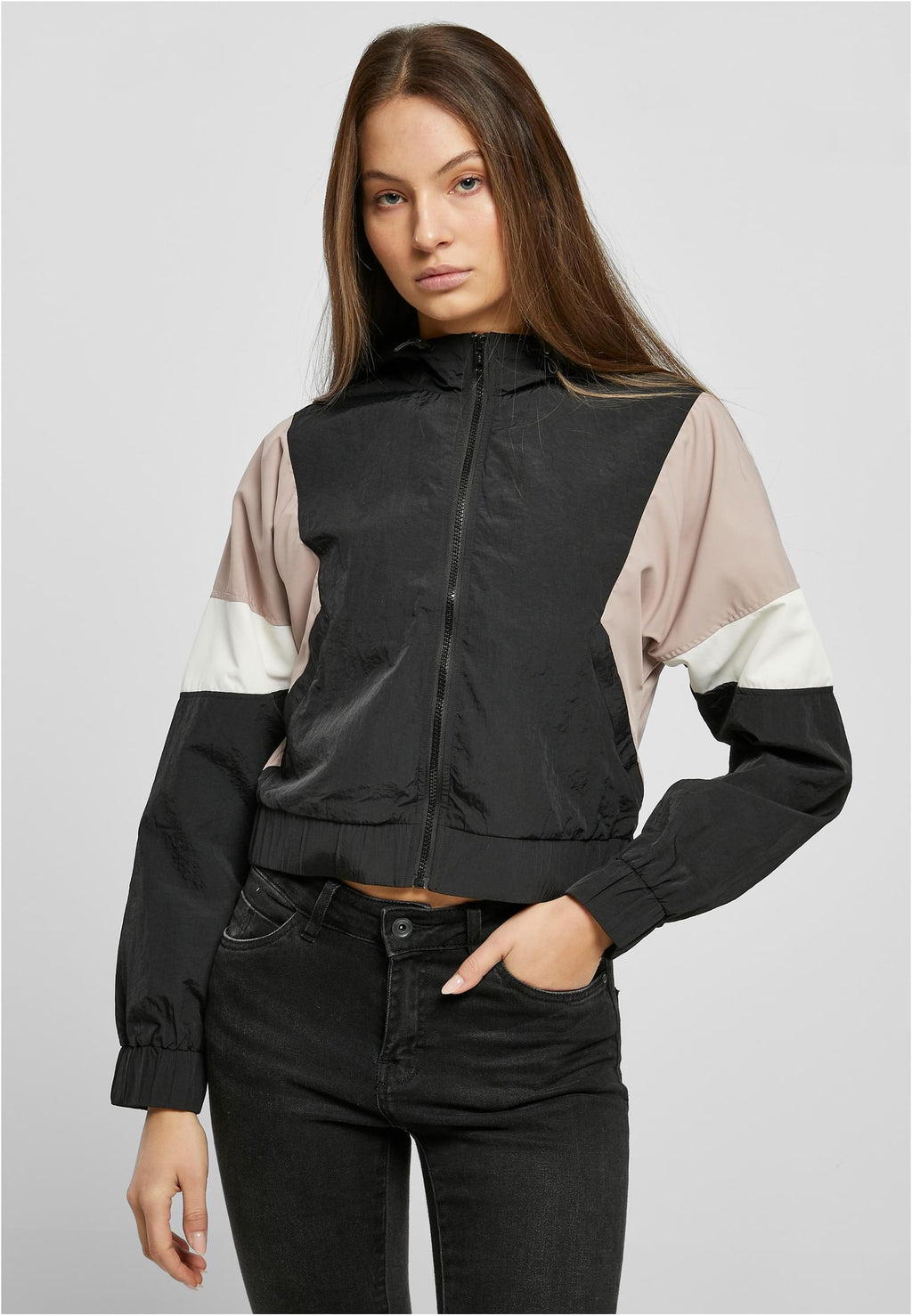 Urban Classics Ladies Short 3 Tone Crinkle Jacket Black