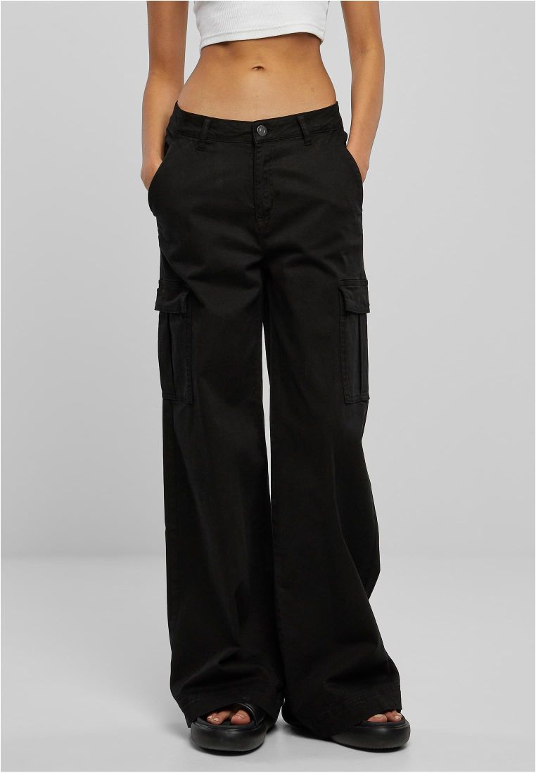 Urban Classics Ladies High Waist Wide Leg Twill Cargo Pants Black