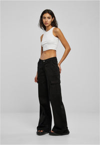 Urban Classics Ladies High Waist Wide Leg Twill Cargo Pants Black