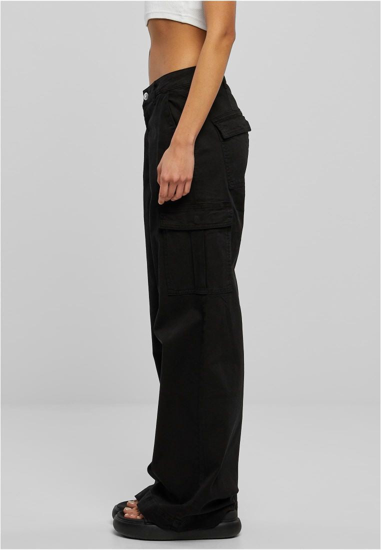 Urban Classics Ladies High Waist Wide Leg Twill Cargo Pants Black