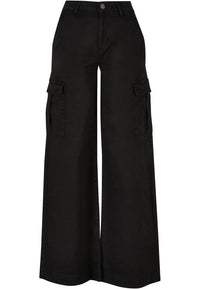 Urban Classics Ladies High Waist Wide Leg Twill Cargo Pants Black