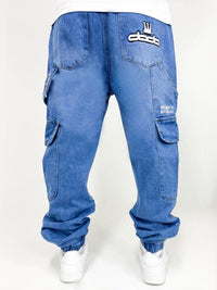 DADA Supreme Cuffed Worker Cargo Baggy Jeans Blue - Soulsideshop