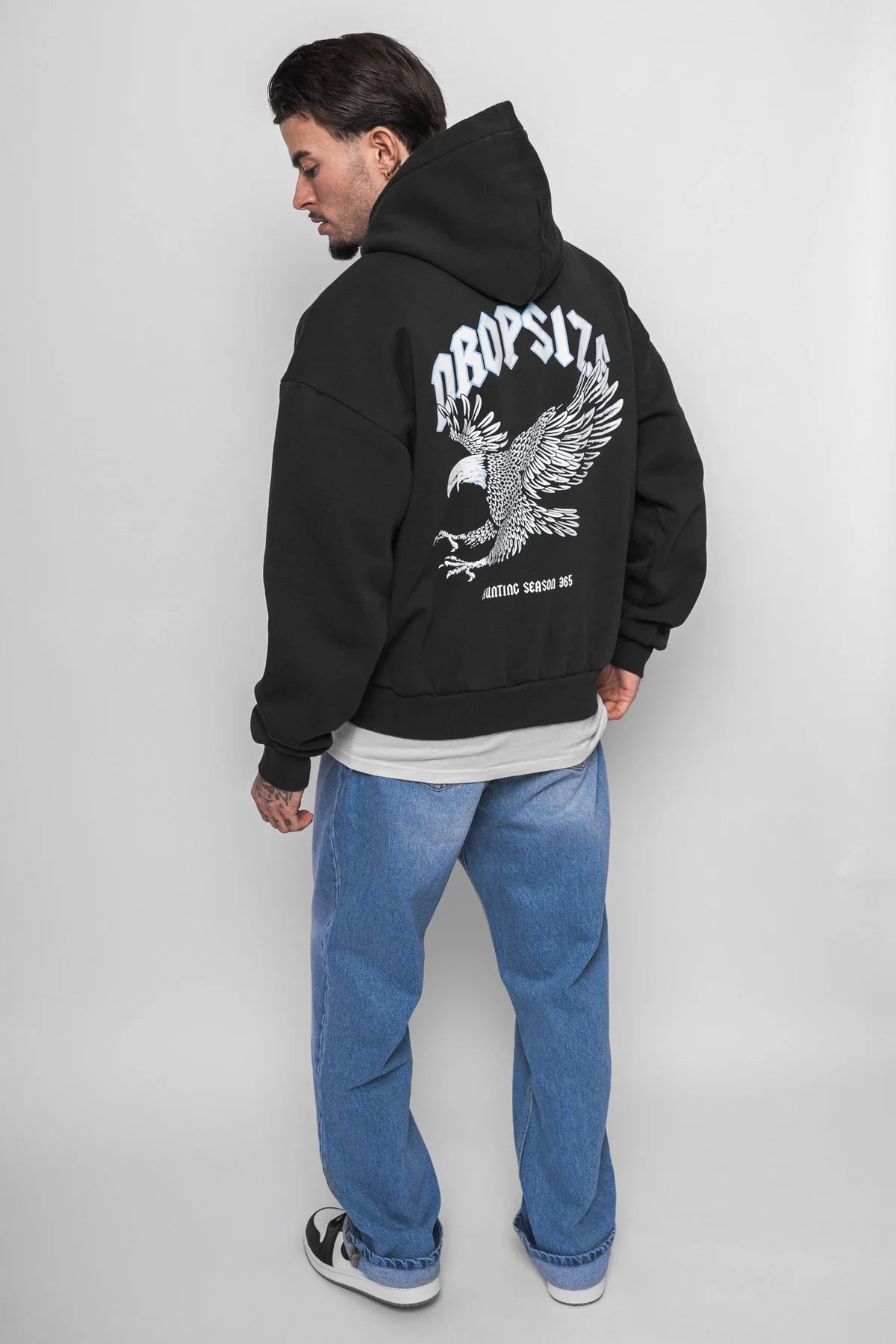 Dropsize Heavy Oversize Eagle Hoodie Washed Black