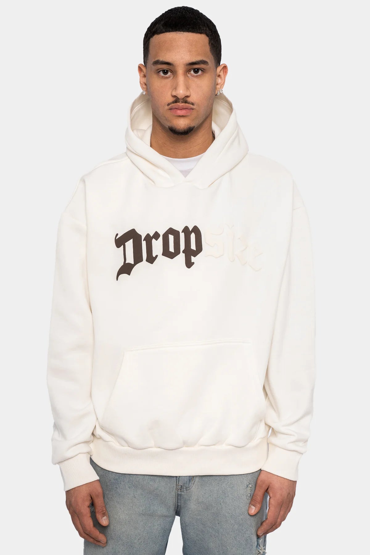 Dropsize Heavy Oversize Split Logo Hoodie Cream White