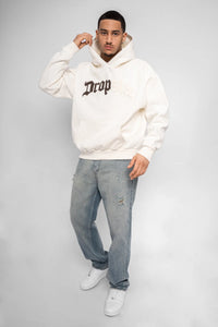 Dropsize Heavy Oversize Split Logo Hoodie Cream White