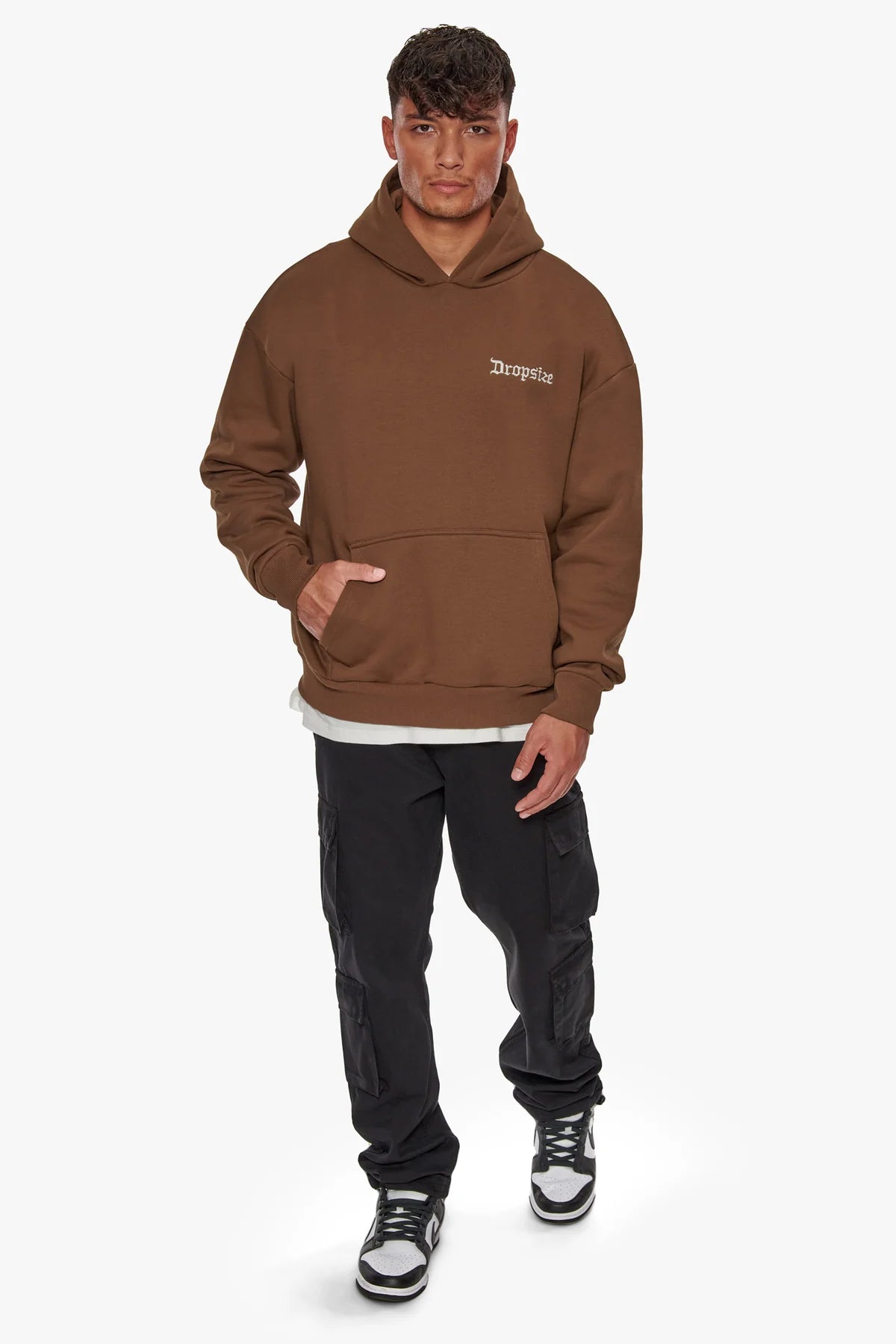 Dropsize Heavy Oversize Embo Hoodie Brown