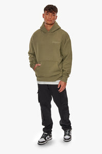 Dropsize Heavy Oversize Fear Death Hoodie Olive