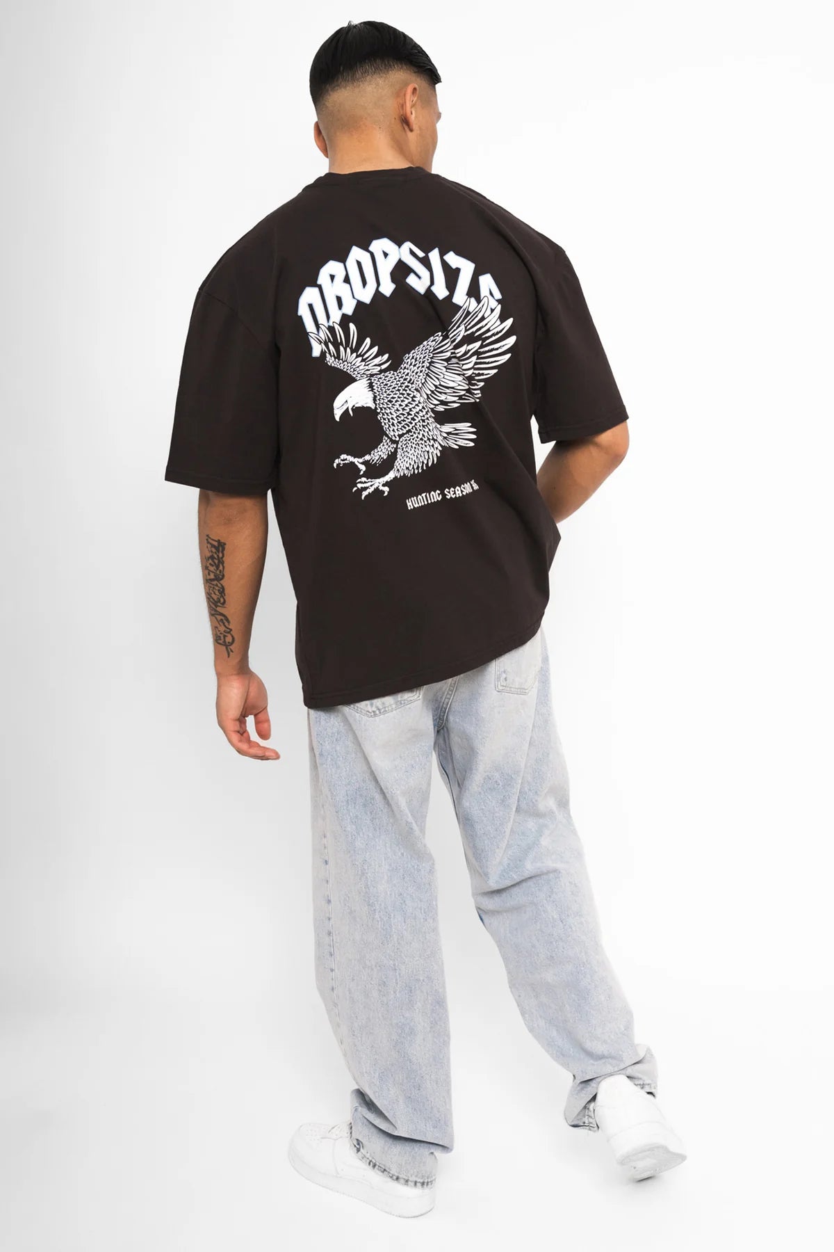 Dropsize Heavy Oversize Eagle T-Shirt Washed Black