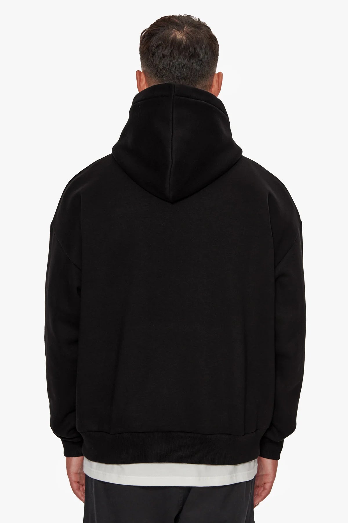 Dropsize Heavy Oversize Flat Front Embo Hoodie Black