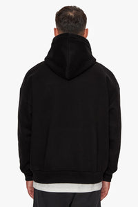 Dropsize Heavy Oversize Flat Front Embo Hoodie Black