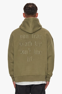 Dropsize Heavy Oversize Fear Death Hoodie Olive