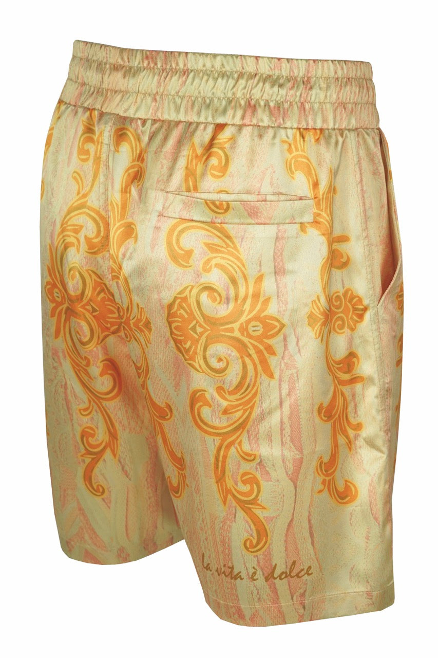 Carlo Colucci Ruffle Satin Optik Shorts Yellow - Soulsideshop